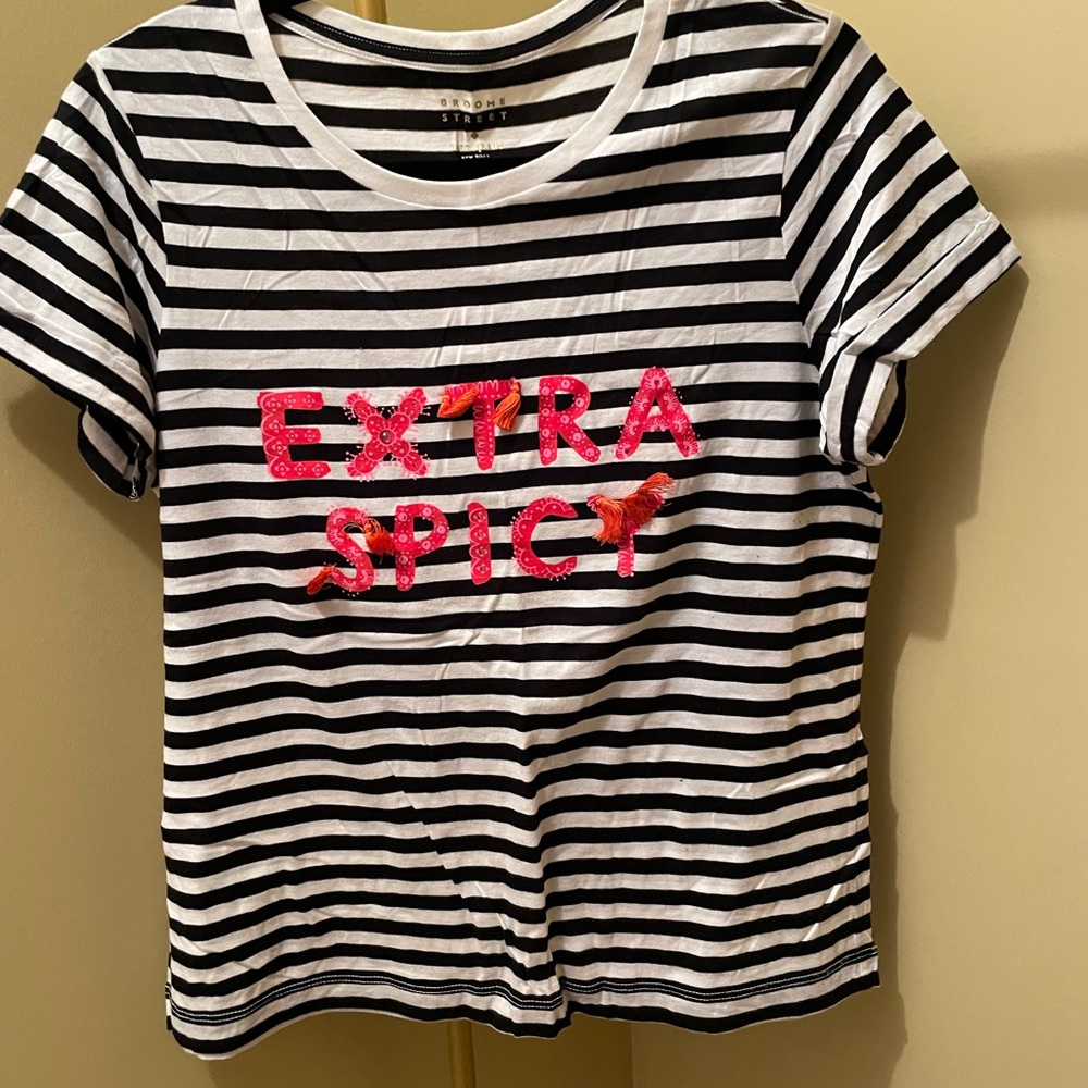 Kate Spade Black and White Striped Tee with Pink Accents FIRM PRICE.